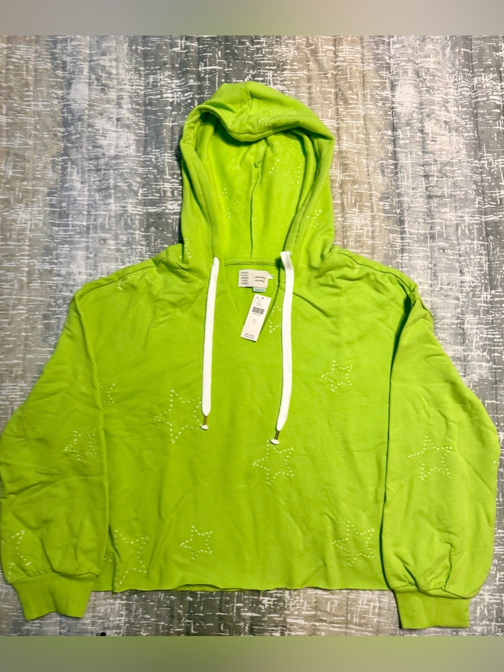 Anthropologie - NWT - Lime Green Star Embellished Hooded Sweatshirt